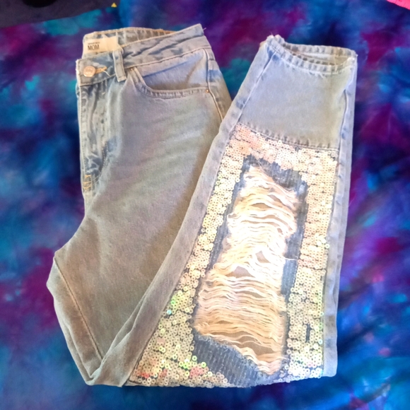 Topshop Moto mom jeans with sequins - Picture 1 of 9